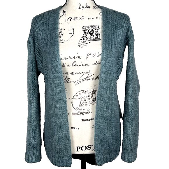 Maëlys Paris Sweaters - Maëlys Paris Sz L Mohair Blend Open Cardigan Blue "Wasabi" Made in Italy Art 603